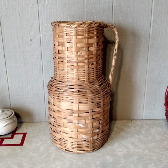 Accents Vintage Tall Wicker Floor Basket Rattan Pitcher With Handle